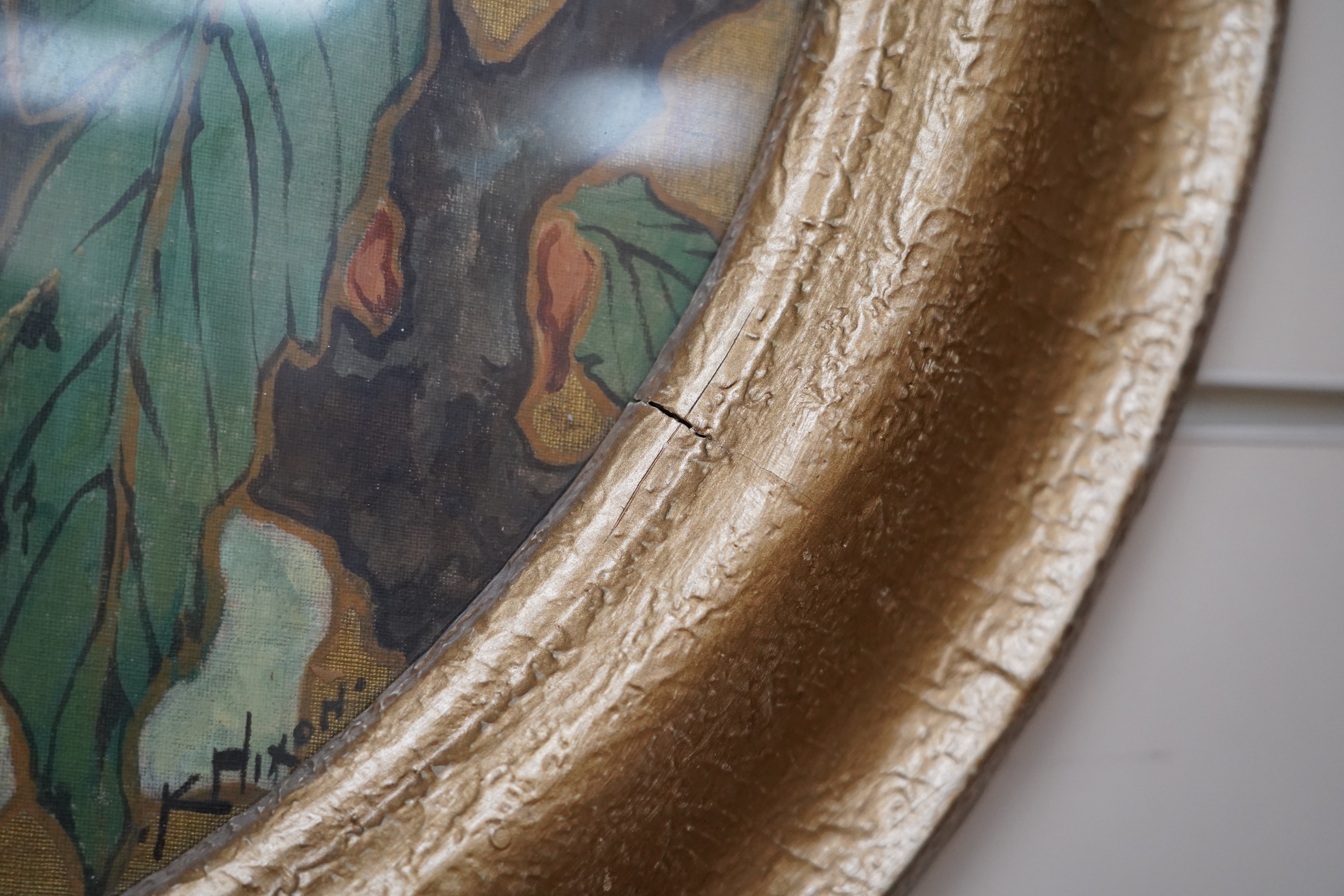 Kay Nixon (1894-1988), tondo oil on fabric, Hummingbirds amongst flowers, signed, diameter 48cm